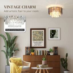 HOMCOM Vintage Ceiling Light with Dual Crystal & Smoke Glass Shade, Gold - Size: 40 cm diameter x 25 cm high - thumbnail 4