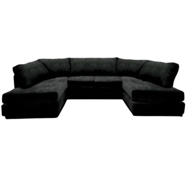 SNUG FURNITURE BIRMINGHAM LTD Ashton Full Back U Shaped Corner Sofa Chenille 6 Seater in Black