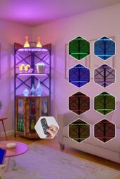 Living and Home 5-Tier Corner Bar Cabinet with Built-in Power Outlet and LED Lights in Dark Brown - thumbnail 5