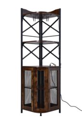 Living and Home 5-Tier Corner Bar Cabinet with Built-in Power Outlet and LED Lights in Dark Brown - thumbnail 6