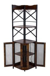 Living and Home 5-Tier Corner Bar Cabinet with Built-in Power Outlet and LED Lights in Dark Brown - thumbnail 7