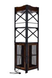 Living and Home 5-Tier Corner Bar Cabinet with Built-in Power Outlet and LED Lights in Dark Brown - thumbnail 8