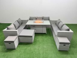 Fimous PE Rattan Sofa Set Outdoor Garden Furniture Set with 3 Stools Grey in Light Grey - thumbnail 2