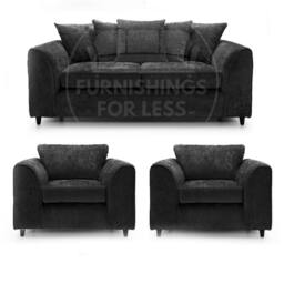 Furnishings For Less UK Monaco Chenille Fabric 3 Piece Sofa Suite - 3 Seater & 2 Armchairs in Black - thumbnail 1