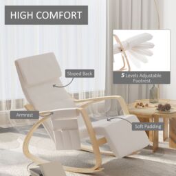 HOMCOM Rocking Chair Recliner Armchair with Adjustable Footrest in Cream - thumbnail 6