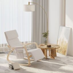 HOMCOM Rocking Chair Recliner Armchair with Adjustable Footrest in Cream - thumbnail 1