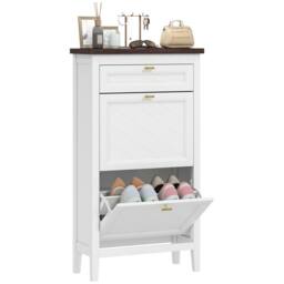 HOMCOM Shoe Cabinet with 2 Flip Drawers, Narrow Shoe Storage Cabinet, White - thumbnail 2