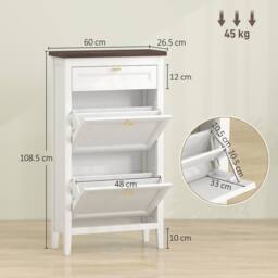 HOMCOM Shoe Cabinet with 2 Flip Drawers, Narrow Shoe Storage Cabinet, White - thumbnail 3