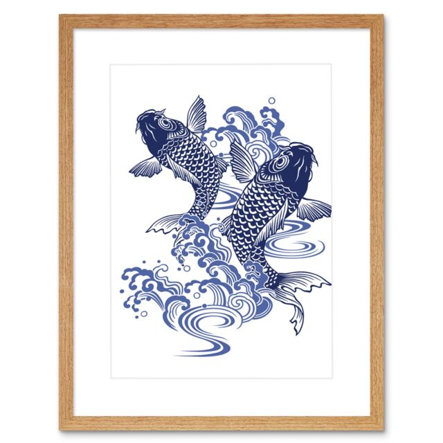 "Artery8 Wall Art Print Japan Koi Carp Art Framed 9x7 inch in Beige - Size: W7"" x H9""" - image 1