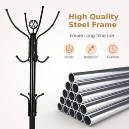 KORVIXA Metal Coat Rack Hat Hanger Free Standing in Black - Size: 900mm - thumbnail 4