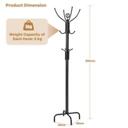 KORVIXA Metal Coat Rack Hat Hanger Free Standing in Black - Size: 900mm - thumbnail 2