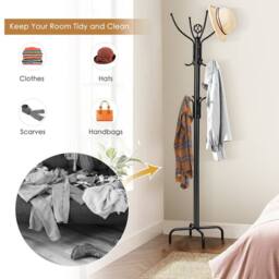 KORVIXA Metal Coat Rack Hat Hanger Free Standing in Black - Size: 900mm - thumbnail 5