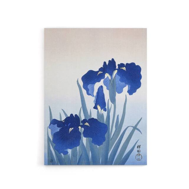"Artery8 Blue Iris Flowers Floral Japanese Canvas Wall Art Print Koson - Size: W18"" x H24""" - image 1