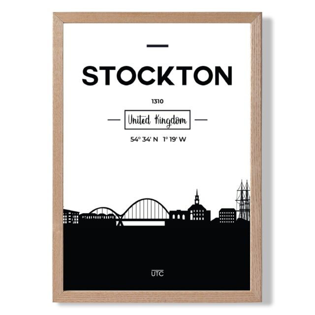 ARTZE Stockton Black & White City Skyline Framed Print SIZE: A3 with Oak Frame - Size: A4 - image 1