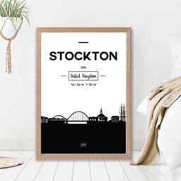 ARTZE Stockton Black & White City Skyline Framed Print SIZE: A3 with Oak Frame - Size: A4 - thumbnail 2