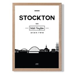 ARTZE Stockton Black & White City Skyline Framed Print SIZE: A3 with Oak Frame - Size: A4 - thumbnail 1