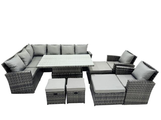 Fimous Poly Rattan Outdoor Patio Corner Sofa Set with 4 Stool, 2 Chairs in Dark Grey - image 1