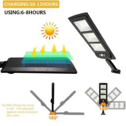 VOGREX Outdoor Solar Street Light, Motion Sensor, Dusk to Dawn Flood Lamp in Black - thumbnail 3