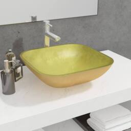 Berkfield Home Modern Basin Glass 42x42x14 cm Gold - Size: 42 x 42 x 14 cm - thumbnail 2