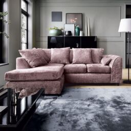 Abakus Direct Harriet Crushed Chenille Left Facing Corner Sofa in Pink