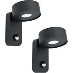 Loops 2 PACK IP44 Outdoor Wall Light & PIR Sensor Black Zinc Steel 6W LED