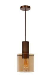 Lucide 'TOLEDO' Dimmable Adjustable Height Indoor Vintage Pendant Light 1xE27 in Orange - thumbnail 2