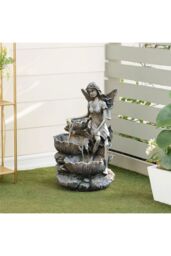 H&O Direct Outdoor Garden Fairy Solar Resin Water Fountain in Grey - thumbnail 2
