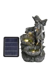 H&O Direct Outdoor Garden Fairy Solar Resin Water Fountain in Grey - thumbnail 3