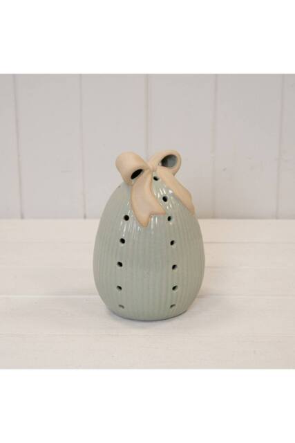 KDMD Sage Green Ceramic Egg with Bow Large with LED Timer in Pale Green - image 1