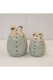 KDMD Sage Green Ceramic Egg with Bow Large with LED Timer in Pale Green - thumbnail 2