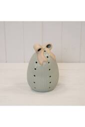 KDMD Sage Green Ceramic Egg with Bow Large with LED Timer in Pale Green - thumbnail 1