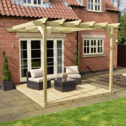 Rutland County Garden Furniture Ltd Wall Mounted Garden Pergola & Decking Kit, L480 x W480 cm, Brown in Green - thumbnail 1