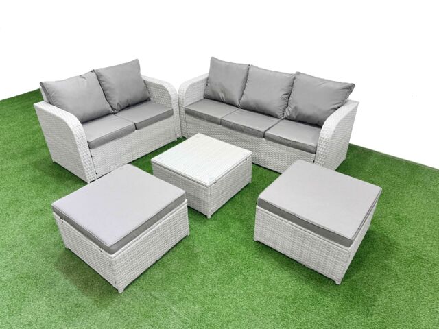 Fimous 7 Seater PE Rattan Wicker Garden Furniture Patio Conservatory Sofa Set with Square Coffee Table 3 Seater Sofa Love Sofa 2 Big Footstool - image 1