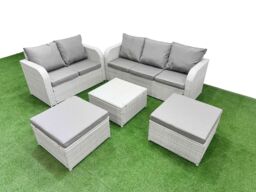 Fimous 7 Seater PE Rattan Wicker Garden Furniture Patio Conservatory Sofa Set with Square Coffee Table 3 Seater Sofa Love Sofa 2 Big Footstool - thumbnail 2