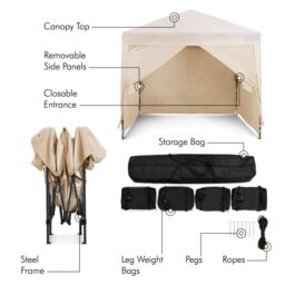 VonHaus Ivory Heavy Duty Pop Up Gazebo with Sides 2.5m x 2.5m - thumbnail 5