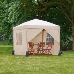 VonHaus Ivory Heavy Duty Pop Up Gazebo with Sides 2.5m x 2.5m