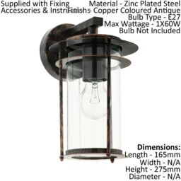 Loops 2 PACK IP44 Outdoor Wall Light Antique Copper & Glass Shade Lamp 1x 60W E27 - thumbnail 2