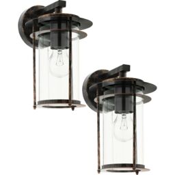 Loops 2 PACK IP44 Outdoor Wall Light Antique Copper & Glass Shade Lamp 1x 60W E27 - thumbnail 1