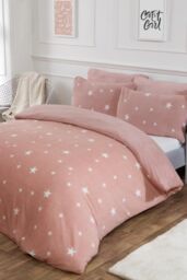 OHS Star Teddy Duvet Cover with Pillowcase Set in Light Pink - Size: King - thumbnail 1