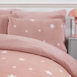 OHS Star Teddy Duvet Cover with Pillowcase Set in Light Pink - Size: King - thumbnail 2