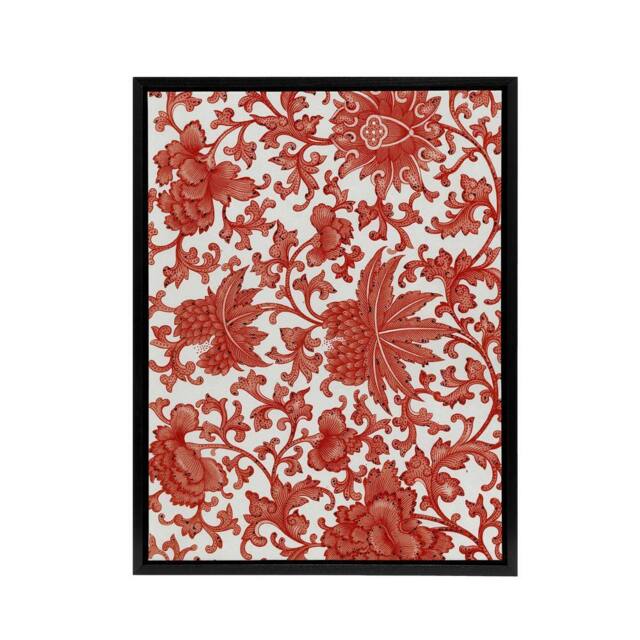 "Artery8 Owen Jones Ornamental Flower Pattern in Red Framed Canvas Art Print - Size: W12"" x H16""" - image 1