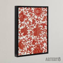 "Artery8 Owen Jones Ornamental Flower Pattern in Red Framed Canvas Art Print - Size: W12"" x H16""" - thumbnail 2