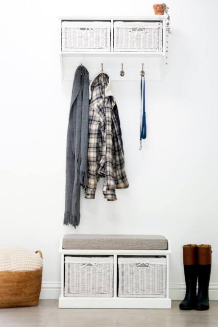 Statement Furniture Tetbury 2 White Wicker Basket & Grey Cushion Hallway Set