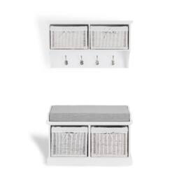 Statement Furniture Tetbury 2 White Wicker Basket & Grey Cushion Hallway Set - thumbnail 2