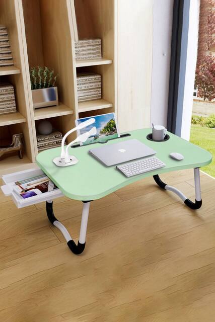 Living and Home Foldable Standing Table Portable Laptop Desk For Bed With Usb Charge Port in Green - image 1