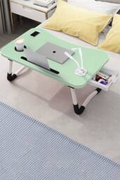 Living and Home Foldable Standing Table Portable Laptop Desk For Bed With Usb Charge Port in Green - thumbnail 2