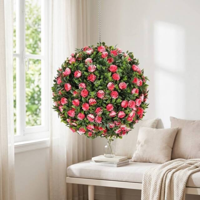 STILVORA Set of 2 Artificial Topiary Rose Balls 28 cm Pink - image 1