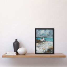 "Artery8 Timeless Scottish Cottage on Loch Oil Painting Framed Art Print in Grey - Size: W12"" x H16""" - thumbnail 4