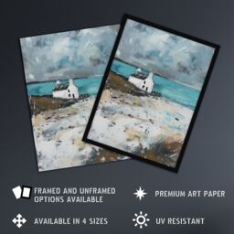 "Artery8 Timeless Scottish Cottage on Loch Oil Painting Framed Art Print in Grey - Size: W12"" x H16""" - thumbnail 2