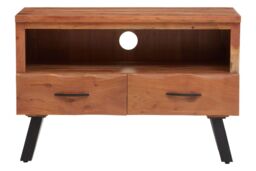 Orsina Two‑Drawer Acacia Media Unit, Natural Acacia Wood TV Cabinet with Open Shelf, Iron Legs Media Console - thumbnail 6